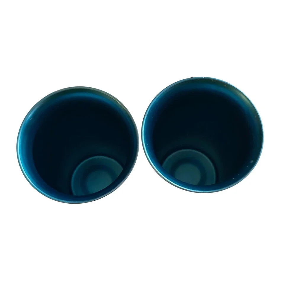Vintage Zephyr Ware Teal Blue Anodized Aluminum Tumblers Set of 2 MCM Louisville